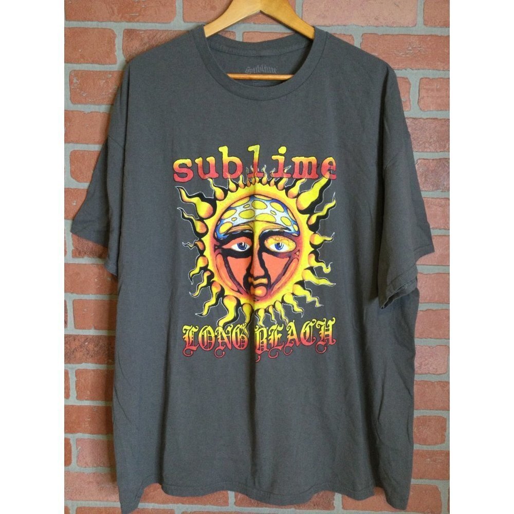 Sublime Long Beach Men's T-Shirt Sun Face Graphic Print Crew Neck Short Sleeves